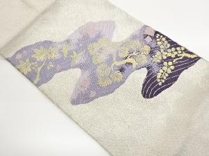 紅葉・松梅に鳥模様織出し名古屋帯